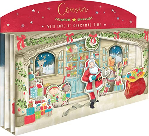 Amazing Cousin Spectacular 3D Santa Scene Christmas Card Freestanding Cards XSPT021
