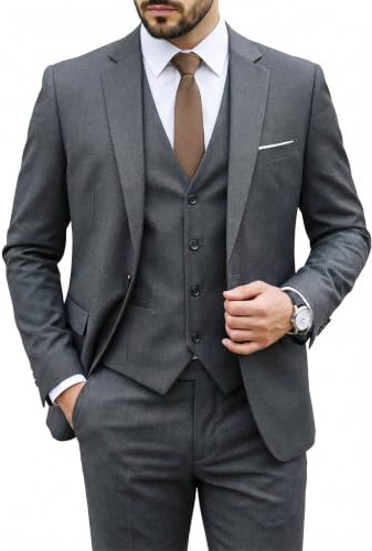 Hihawk Herren 3-teiliger Anzug mit Stretch-Stoff, solide schmale Passform, Ein-Knopf-Anzug, Blazer-Set, Jacke, Weste, Hose mit Krawatte