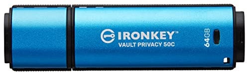 Kingston IronKey Vault Privacy 50 FIPS 197 Certified & XTS-AES 256-bit Encrypted USB TypeC Drive for Data Protection - IKVP50C/64GB