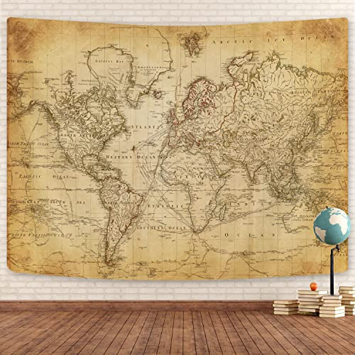 GOAOK Vintage Weltkarte, Wandbehang, Braun, 203x152 cm, Klassenzimmer, Wohnzimmer, Schlafzimmer, Büro
