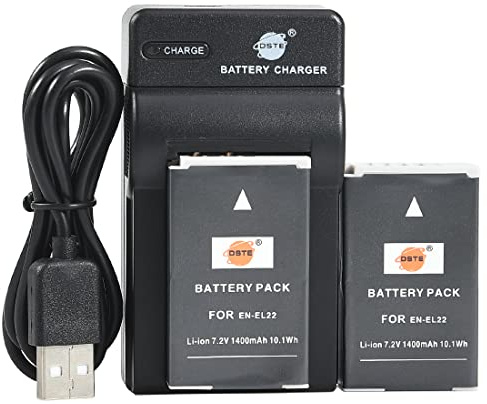 DSTE EN-EL22 Li-ion Battery (2-Pack) and Micro USB Charger Compatible for Nikon 1 J4,1 S2 Camera