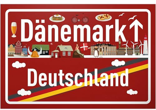 DankeDir! Dänemark Deutschland Ortsschild - Schild 30 x 20 cm - Geschenk Idee Gutschein Reise Urlaub Reisegutschein Männer & Frauen Geldgeschenk Abschiedskarte Geschenkidee Deko Karte