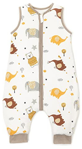 Baby Circle® Babyschlafsack, Schlafsack mit Füßen 2.5 TOG, 100% Bio-Baumwolle, Ganzjahresschlafsack Baby Farbe weiß mit Tieren, Schlafsack Winter und Sommer (BÄR | Elefant, 70 cm)