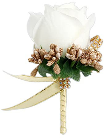 Wambere 2 Stück Hochzeit Boutonniere Blumen,Boutonniere,Hochzeit Zubehör Künstliche RosenAnsteckblume Bräutigam Hochzeitsanstecker mit Clip für Braut Brautjungfer Gäste Herren Damen Party,Gold