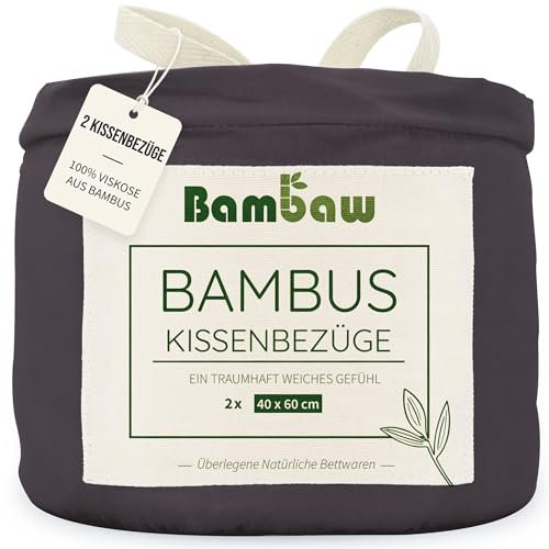 Bambaw Kopfkissenbezug 40x60 Bambus, 2-er Pack, hypoallergene Allergiker Bettwäsche, Bettwäsche Sommer kühlend, Bambus Kissenbezug 40x60 atmungsaktiv (Anthrazit)