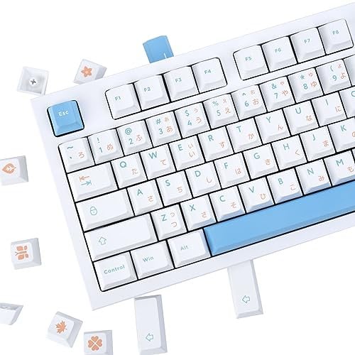 JOLINTAL 125 Keys PBT White Pastel Japanese Cherry Profile Keycaps, Thick Dye-Sub Keycaps, Blue and White, for Mechanical Keyboard (61/68/84/96/98/104/108)