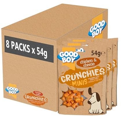 Good Boy Crunchies Mini Chicken & Cheese - Natural Dog Treats - Training Treats - Bulk Box - 8 x 54g