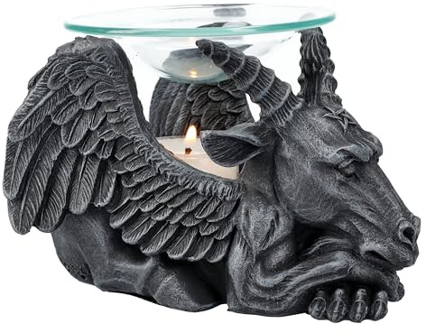 Figuren Shop GmbH Duftlampe Baphomet Figur liegend mit Hörnern und Flügeln 10 cm - Glasschale, Resin, Gothic, Deko, Fantasy, Ziege