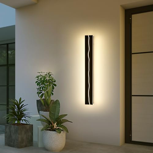Mikeru 80CM Vertikale Wandleuchten, 3000k Warm Outdoor Wand-Garten-Licht Acryl lang Vorgestellt Knistern Wandleuchten mit Ip65 wasserdichten Antrieb für Schlafzimmer Nachttisch dekorative Beleuchtung