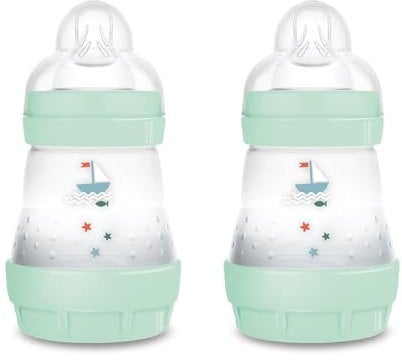 MAM Easy Start Anti-Colic Babyflasche | für Neugeborene | 94% Akzeptanz | von Hebammen & Müttern empfohlen | 80% weniger Koliken | stillfreundlich | Sauger Gr. 1 | 160ml | 0+ Mon | blau | 2 Stück