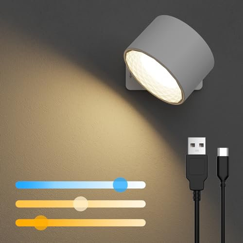 iFalarila Lampara de Pared LED, Apliques Pared Interior con Batería Recargable 3 Colores y 3 Niveles de Brillo Lampara Led Pared, Regulable Rotación de 360 grados Apliques de Pared