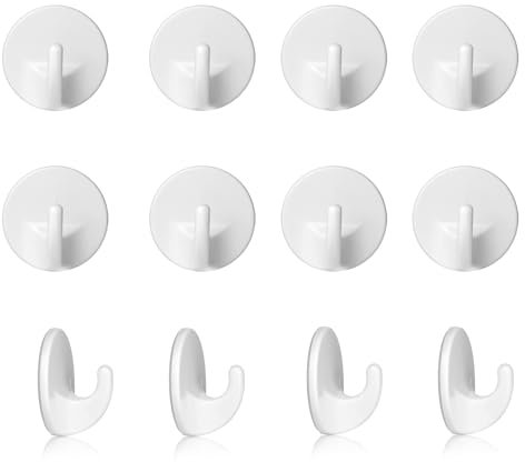 Ganci Adesivi Cucina,12 PCS Ganci Autoadesivi in Plastica Ganci Multiuso da Parete Gancio Adesivo Bianco Muro per Bagno Camera Da Letto Cucina Ufficio
