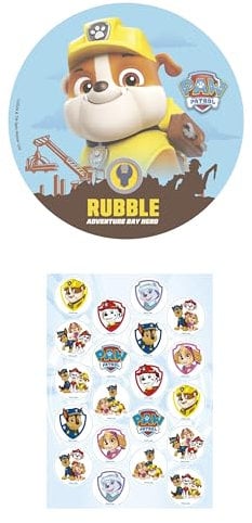 Dekozauber24 2er Set Paw Patrol Essbarer Tortenaufleger 20cm + 20x Muffinaufleger, aus Oblate, Kindergeburtstag Tortendeko Deko Tortenbild (Rubble)