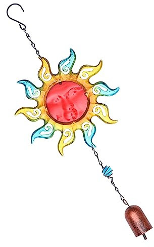MERRYHAPY 1pièce Carillon Éolien Fer Forme De Soleil Décoration Suspendue Verre pour Jardin Et Balcon Rouge