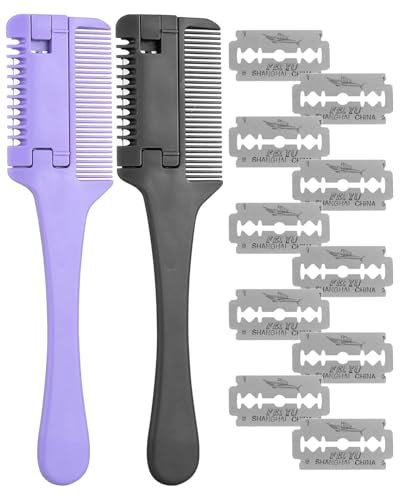 YOCDNOV Kit de 2 Peignes Amincissants pour Cheveux - Coupes De Cheveux Lame Peigne, pour Salon De Coiffure Maison De Coiffure Cheveux Tondeuse Peigne(violet + noir)