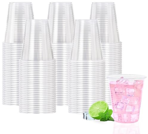 BYSNOW FUFF - Paquete de 300 vasos de plástico transparente de 12 onzas, vasos transparentes desechables de plástico, vasos para bebidas frías para helado, agua, jugo, refrescos, café helado, picnics,