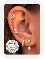 JeweBella 4 Paar Ohrringe Silber 925 für Damen Mädchen 14 Karat Vergoldete Ohrstecker Silber 925 Creolen Gold Hypoallergen Klein Ohrringe Hängend Zirkonia Ohrringe Set für Mehrere Piercings