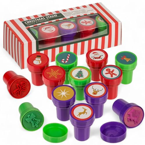 MIJOMA – Selbstfärbende Stempel Set für Kinder & Erwachsene – Perfekt für Basteln, DIY, Adventskalender, Mitgebsel & Mitbringsel – Bunter Stempelsatz - kreatives Gestalten (Santa & Freunde, 10er Set)