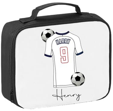 Pickhut Personalised Football Team Shirt & Jersey Kit Lunch Bag Back to School Gift for Kids, Customised with Name/Number/Text Boys Lunch Box (D22)