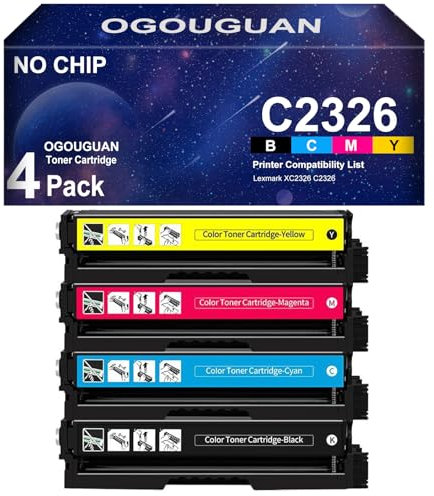 OGOUGUAN XC2326 C2326 Tonerkartusche ohne Chip für 24B7498 7495 7496 7497 für Lexmark XC2326 C2326 Drucker (4er-Pack)