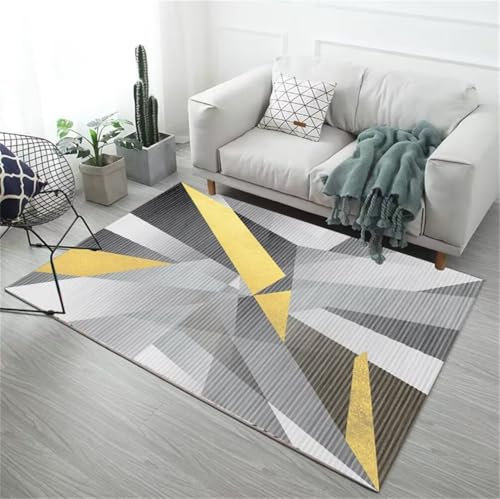 WBDYMX Spiele Teppich120x120CM Auto Teppiche Teppich Muster Pflegeleichter Teppich mit modernem geometrischem Muster in Gelb grau