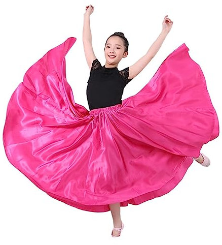 Bauchtanz Hüfttuch,Bauchtanz,Bauchtanz Gürtel 10colors Kinder Mädchen Bauchtanz Kostüme for Kinder Bauchtanzleistung Feste Satin Rock(Rose red,130-150cm height)