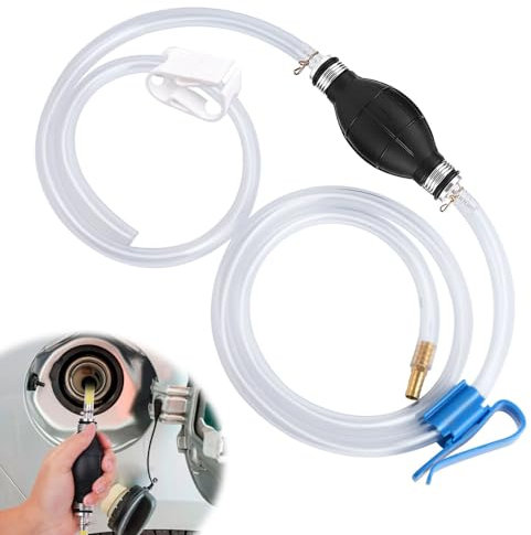 Herbst Pompa a benzina, pompa di travaso da 8 mm con tubo da 2 m, universale, portatile, a benzina, pompa per vuoto, pompa di emergenza, a mano, per auto, barca, kart/moto, per carburanti diesel,
