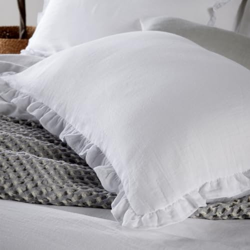 Christy Oxford Pillowcases 2 Pack | Organic Retreat | White Pillow Case Pair | 100% Certified Organic Cotton | Super Soft Bed Linen | Ruffle Edge