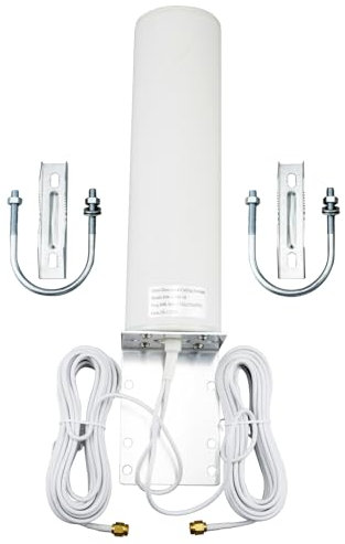 BOOBRIE Antenne extérieure 698-2700 MHz 4G 10DBi double connecteur mâle SMA RG174 Câble 5 m Antenne WiFi à gain élevé Extérieur 3G 4G LTE Antenne omnidirectionnelle pour routeur 4G LTE Hotspot sans