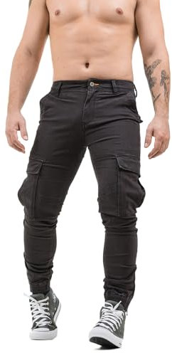 Instinct I Pantaloni Uomo Cargo con Tasche Laterali Slim Fit Autunno Inverno Caldi, Pantaloni Tasconati Multitasche Militari da Lavoro con Elastico alla Caviglia e Coulisse, Taglia 54, Grigio MK-606