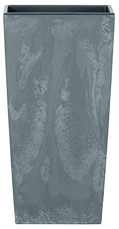 Vaso da fiori, 26 x 26 x 50 cm, dal design moderno, con contenitore interno per risparmiare sulla terra, vasi da fiori in plastica per eleganti composizioni di piante, grigio