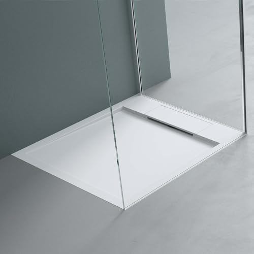 Mai & Mai Plato de ducha 75 x 80 x 4 cm, plato de ducha de mineral fundido, color blanco mate Geoma04