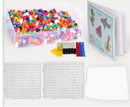 Pllieay Bügelperlen Set 10mm, 8 Farben Bügelperlenset groß mit Aufbewahrungsbox, Steckplatten, Bügelpapier, Musteranleitung, Kühlschrankmagnete - DIY Bastelset Kinder Geschenk für Jungen und Mädchen