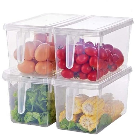 Livhome Clear Plastic Fridge Containers with Handle, 5L BPA-Free Food Storage Containers with Lids, Freezer & Dishwasher Safe, Microwavable Snack Boxes & Lunchboxes for Adults