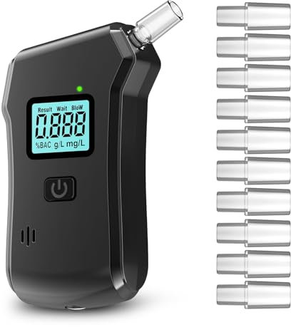 SciFiVisi Alkoholtester, Professioneller Alkoholmessgerät mit Digitaler Blauer LCD-Anzeige und 20 Mundstücken Hochpräziser Promillemessgerät für den Privaten Professionellen Gebrauch zu Hause