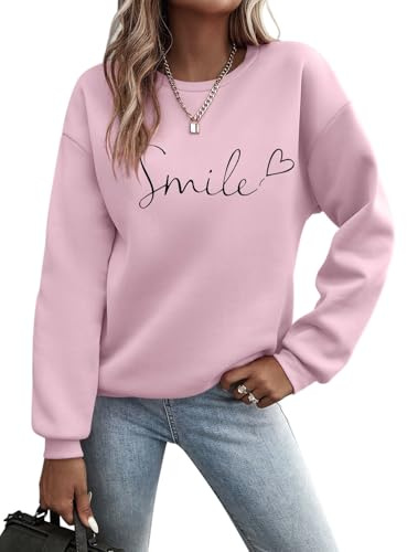 Minetom Pullover Damen Herbst Winter Sweatshirt Pulli A Rosa M | Rundhals, Langarm, Sweatshirts ohne Kapuze, Langarmshirt, Oberteile, Longsleeve, Loose Fit, Casual, Elegant, Drucken