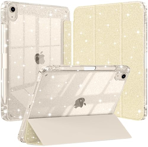 Newbillion Coque pour iPad Air 11 Pouces M3/M2 (2025/2024), iPad Air 5/4 (2022/2020 5e/4e génération) avec Porte-Stylet, Étui Mignon Scintillant, Housse Dos Transparente Brillante, Lumière Stellaire