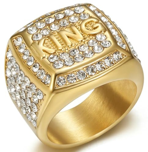 Titan Stahl Vakuum Vergoldet KING Herren Ring Hip Hop Schmuck mit CZ Steine Urban Streetwear Geschenk