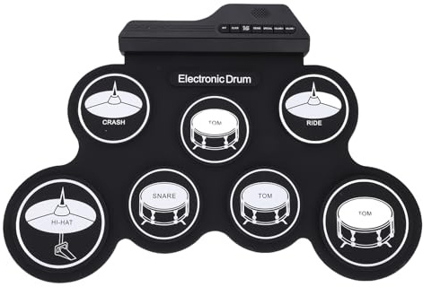 Luocute Tragbares Elektronisches Schlagzeug-Set, Aufrollbares Silikon-Set mit 7 Pads, 5 Tönen, 8 Demo-Songs, MP3-Eingang, Eingebautem Lautsprecher und Trommelstöcken für Kinder-Anfänger