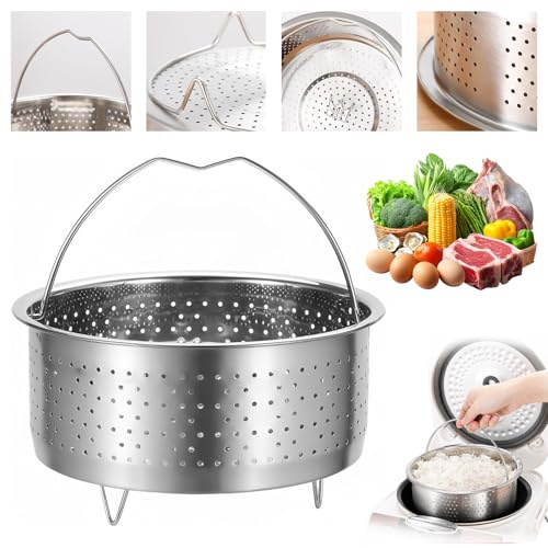 MFUSUL Inserto vaporizador Acero Inoxidable 304, Inserto para Olla 20 cm con asa, colador para ollas y ollas a presión para cocinar al Vapor Verduras, Frutas y Huevos