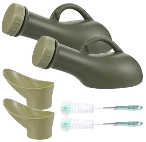 Botella de orina para hombres, paquete de 2 botellas de orina portátiles, 1000 ml, recipiente de recogida de orina de plástico con 2 cepillos de limpieza para casa, coche, camping y viajes