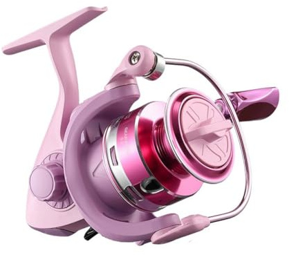 FUANA Moulinet de pêche rose avec bobine en aluminium, bras à bascule en métal et rouleau de ligne chromé, utilisation en eau salée 3000 kg