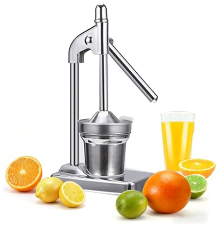 Presse-Agrumes Manuelle en Acier Inoxydable, Presse à Fruits Manuel, Compacte et Stable, Idéale pour Maison, Camping et Étudiants (Couleur Primaire)