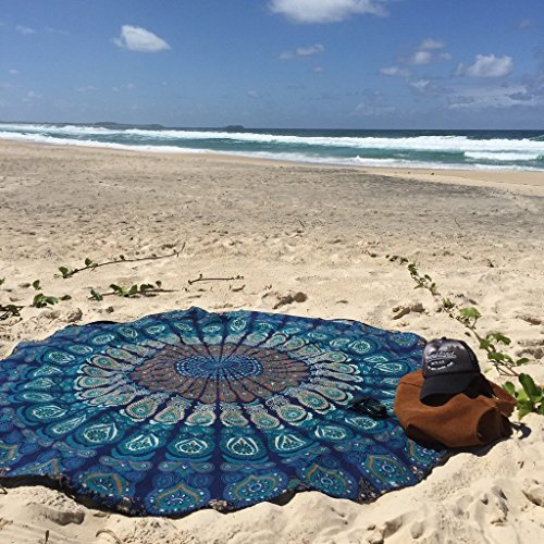 Sophia Art @ Runder Wandteppich, indisches Mandala, rund, Strandtuch, Wandteppich, Hippie, Boho, , Baumwolle, Strandtuch, runde Yogamatte (blau)