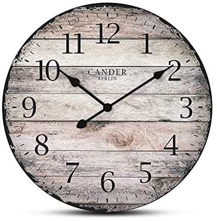 Cander Berlin MNU 7330 Vintage Wanduhr aus MDF mit lautlosem Uhrwerk - 30,5 cm Ø - kein nerviges Ticken