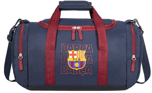 La Plume Dorée FC Barcelona Duffelbag, 50 cm, Blau, Polyester, Wasserfest, 1 großes Fach und 3 Reißverschlusstaschen