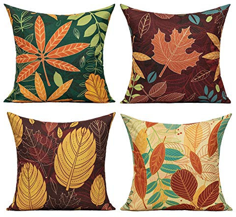 All Smiles Kissenbezug 4 Stück 45x45cm Ahornblatt Herbst Orange draußen Leinen Dekorative Kissenhülle Zierkissenbezüge für Sofa Schlafzimmer Wohnzimmer Auto Zuhause Dekoration