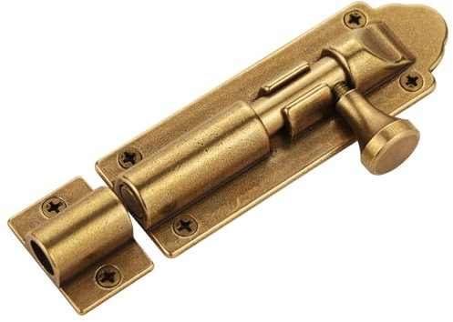 Runningfish Solid Cast Brass Barrel Bolt, Antique Brass Door Slide Latch Lock, Heavy Duty Gate Sliding Bolt Latch