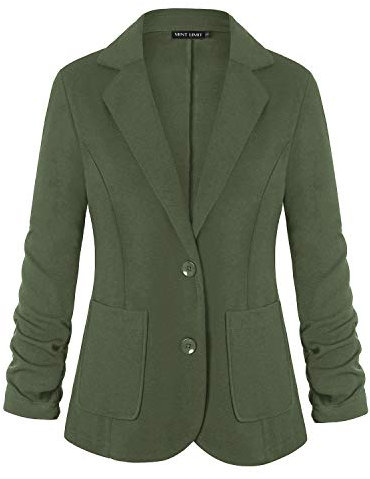 MINTLIMIT Womens Casual Work Office Blazer Open Front Long Sleeve Cardigan Jacket with Pockets (Army Green,Size L)