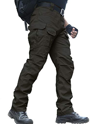 zuoxiangru Pantaloni da Uomo Resistenti all'Acqua Pantaloni da Lavoro Cargo Militari con vestibilità Tattica da Combattimento Rilassata con Multi Tasca (#56 Nero, Tag S)